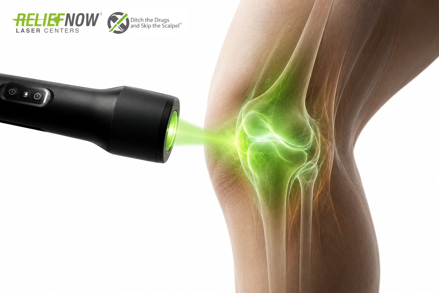 Laser therapy applied to a knee joint